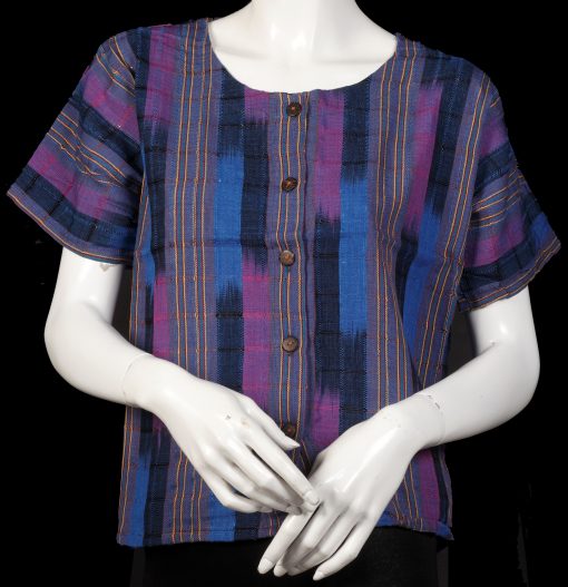 gutemalan blouse Purple And Blue Stripe