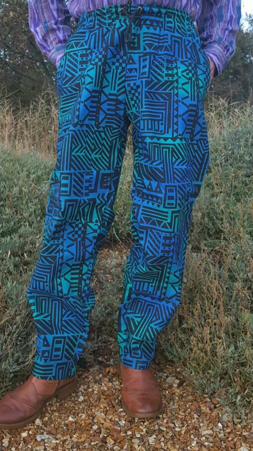 Geo Block print - Blue Green with Black print - X Large