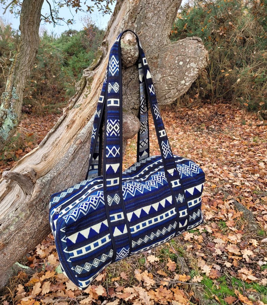 Hand woven hand luggage travel bag dark blue Nick Hooper Design