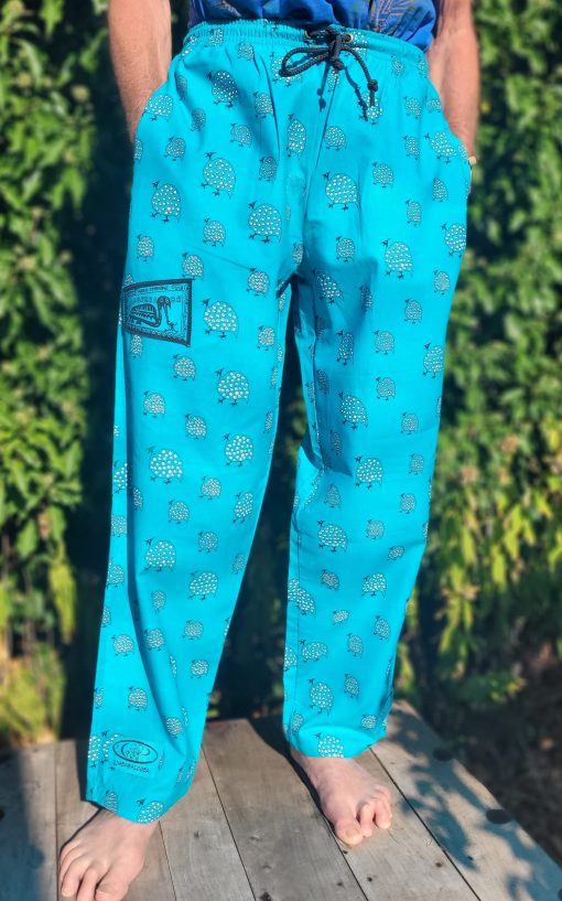 Guinea Fowl - Black and White on Turquoise - XXL