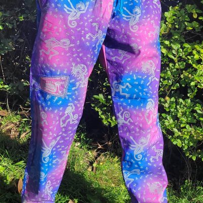 Monkeys - Blue/Pink with Silver print - Large