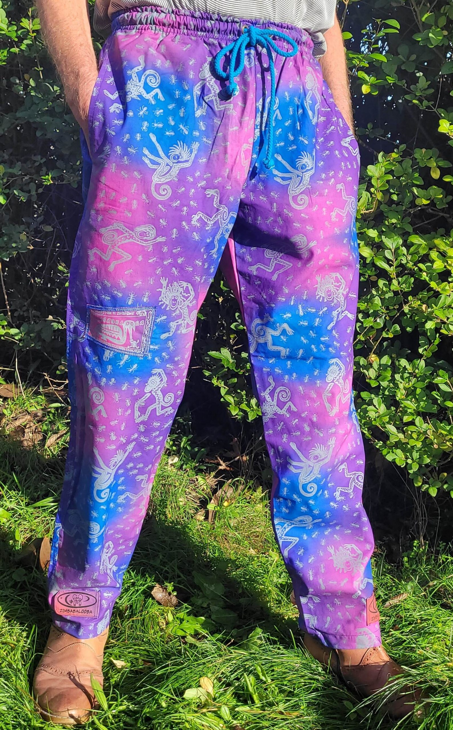 Monkeys - Blue/Pink with Silver print - Large