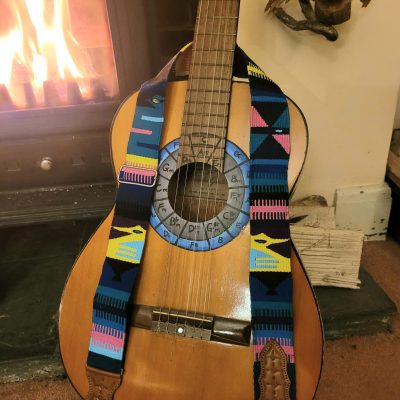 Handwoven Indigenous American Guitar Strap Vibrant Blue