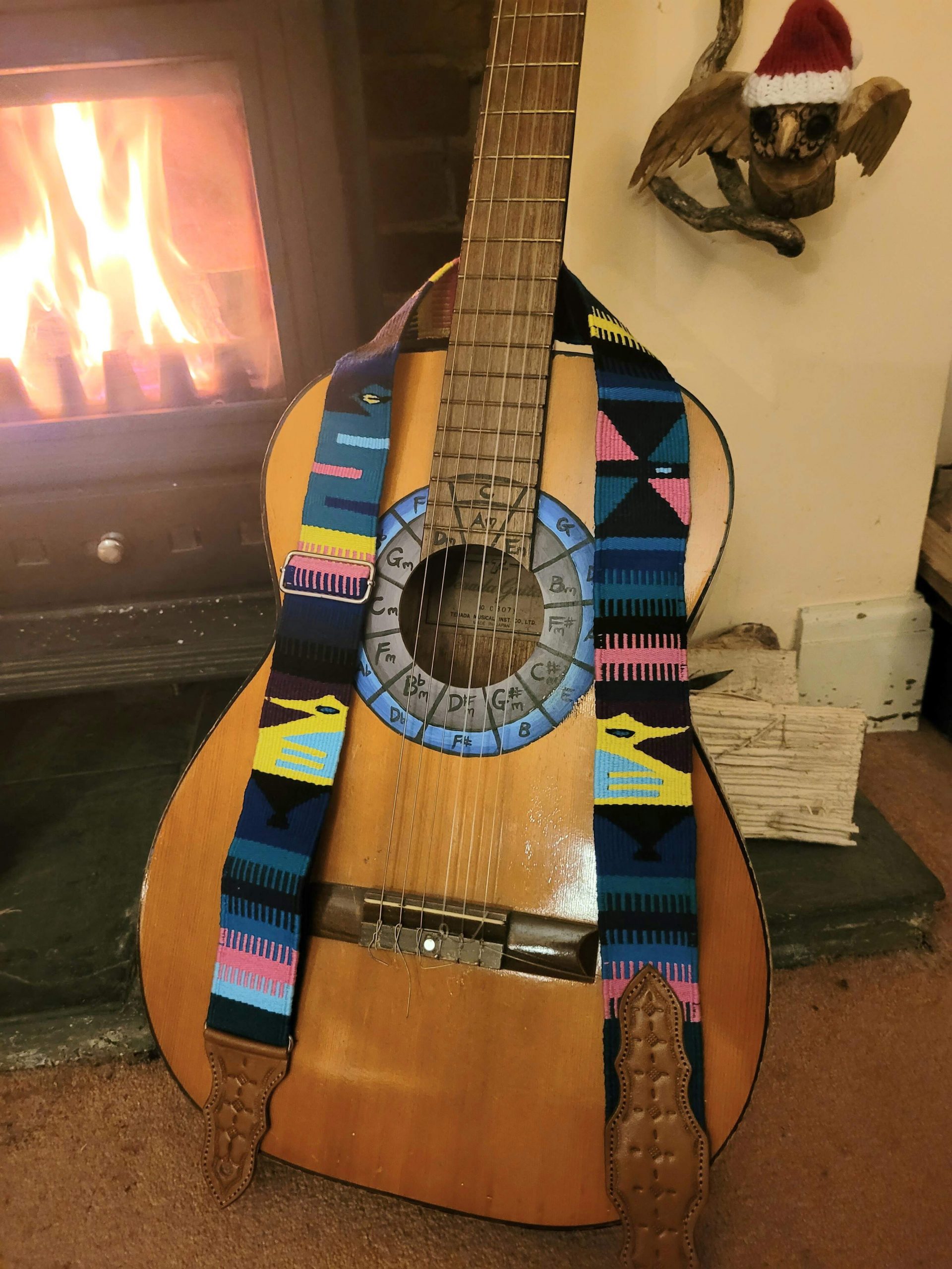 Handwoven Indigenous American Guitar Strap Vibrant Blue