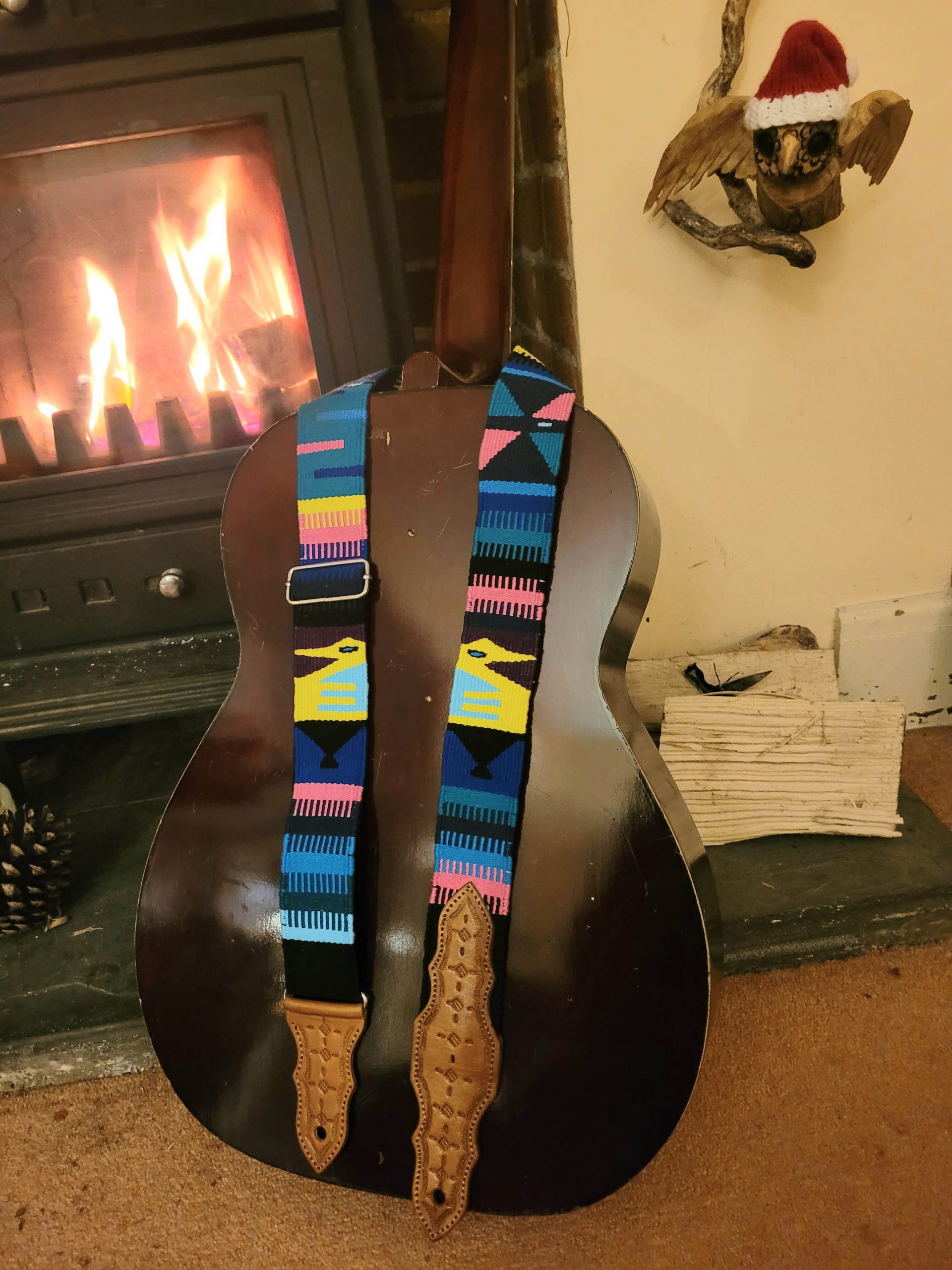 Handwoven Indigenous American Guitar Strap Vibrant Blue - Image 2