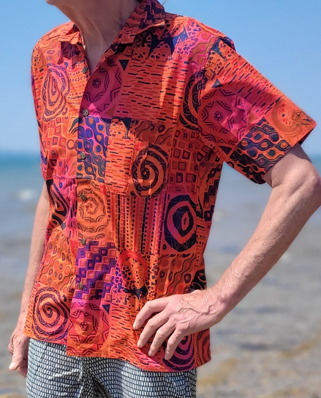 Short sleeve cotton Zimbabalooba summer shirt - Patchwork Jungle design - Image 3