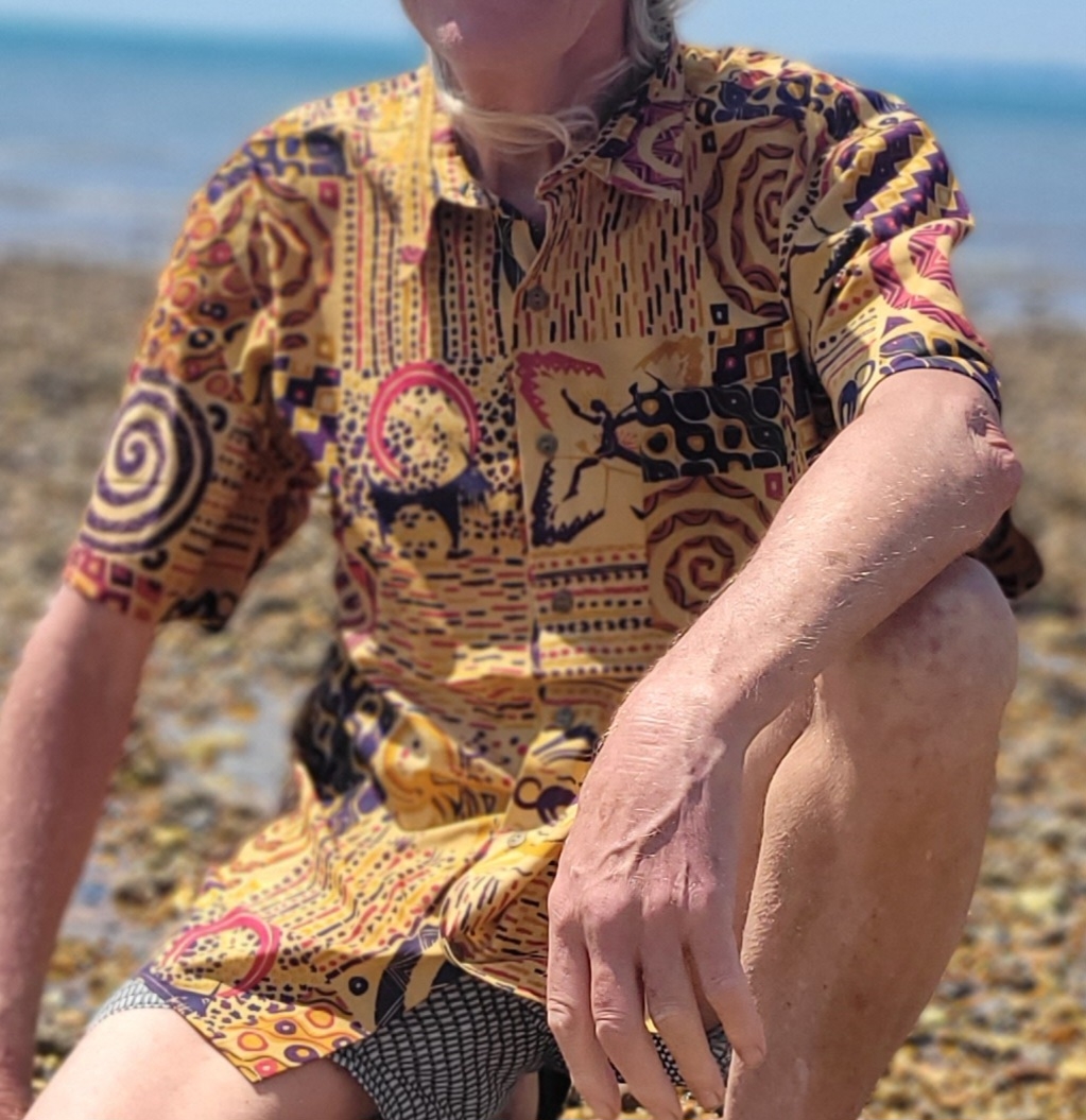 Short sleeve cotton Zimbabalooba summer shirt - Patchwork Jungle design