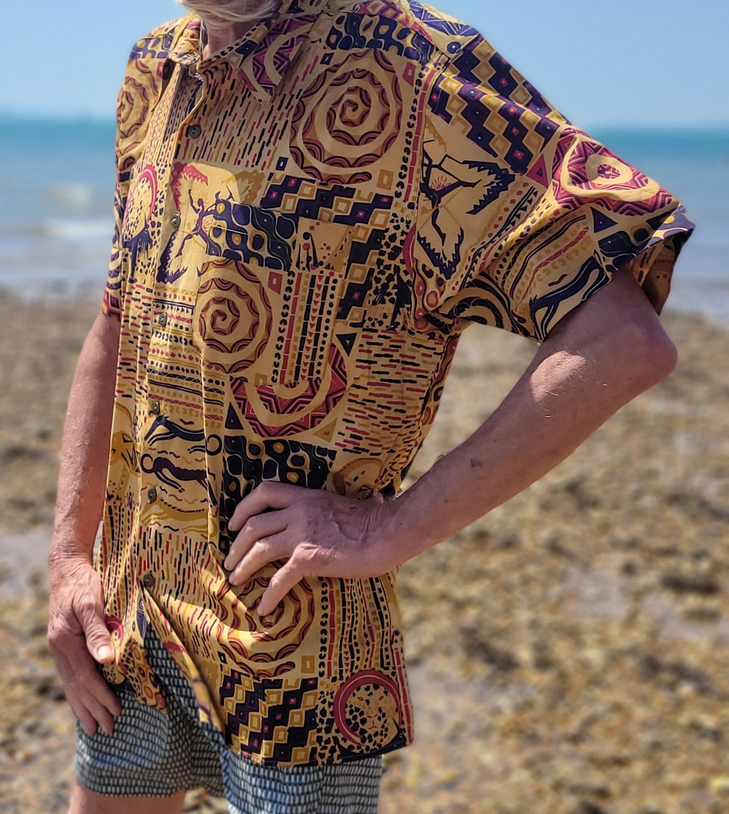 Short sleeve cotton Zimbabalooba summer shirt - Patchwork Jungle design - Image 2