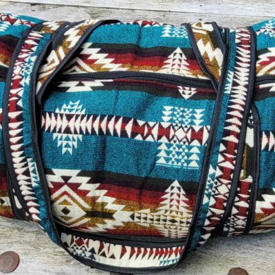 Handwoven large travel bag - geometric bold Turquoise