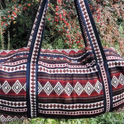 Handwoven large travel bag - geometric Red Brown