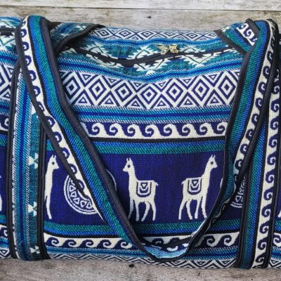 Handwoven large travel bag - Blue Llama
