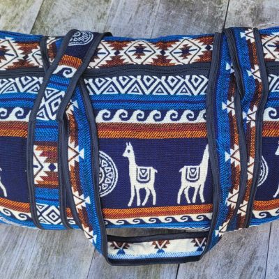 Hand woven hand luggage travel bag - Blue Brown Llama