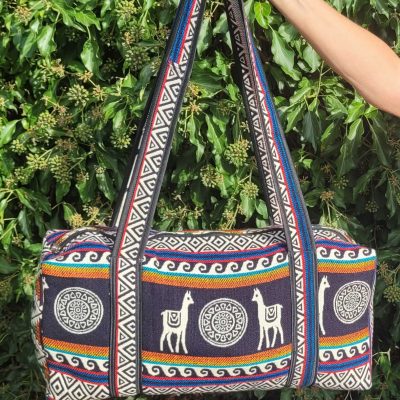 Hand woven hand luggage travel bag - Black rainbow Llama